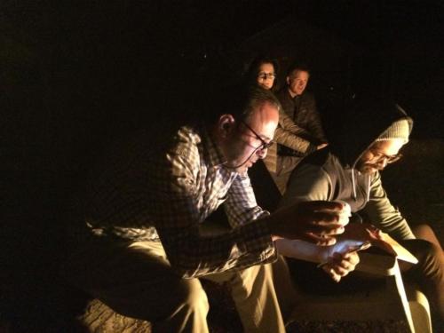 Imad Alquran and Bruno Jayme by the campfire