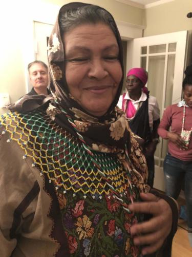 Aysheh Azzam models a necklace beaded by South African women
